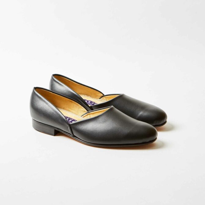 Black Leather Hard Sole Grecian Slippers