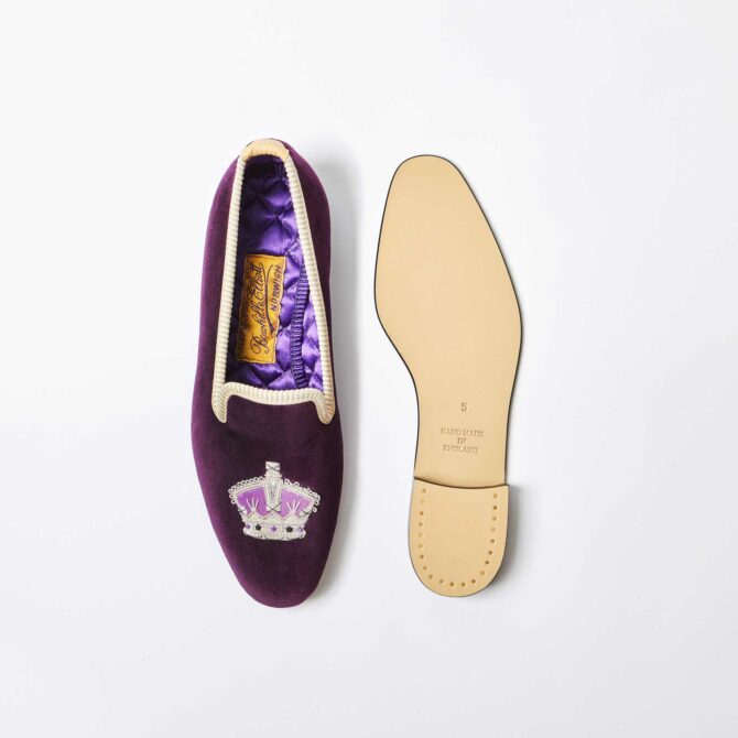 Regal Velvet Albert Slippers with Embroidered Crown