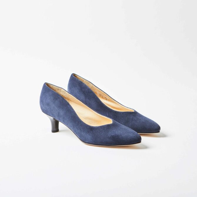 Brunate Genoa Navy Suede Kitten Heel Court