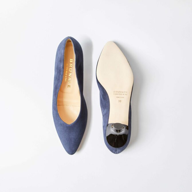 Brunate Genoa Navy Suede Kitten Heel Court