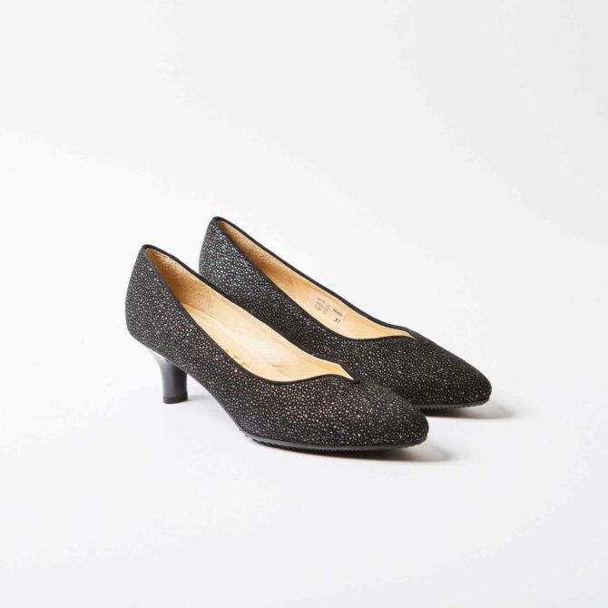 Brunate Palermo Black Printed Suede Kitten Heel Court