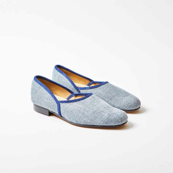 Denim Linen Hard Sole Grecian Slippers