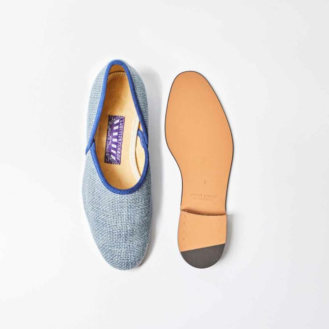 Denim Linen Hard Sole Grecian Slippers