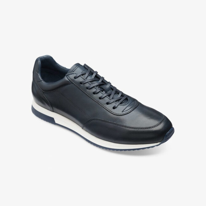 Loake Bannister Navy Burnished Calf Leather Trainers