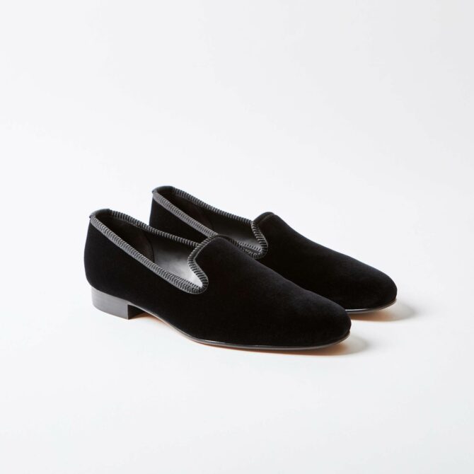 Black Velvet Plain Albert Slippers (Rubber Sole)