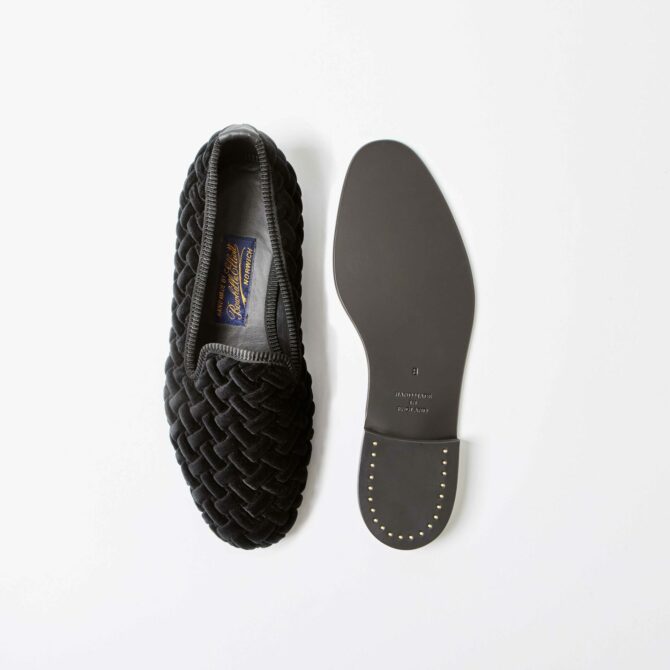 Black Velvet Quilted Albert Slippers