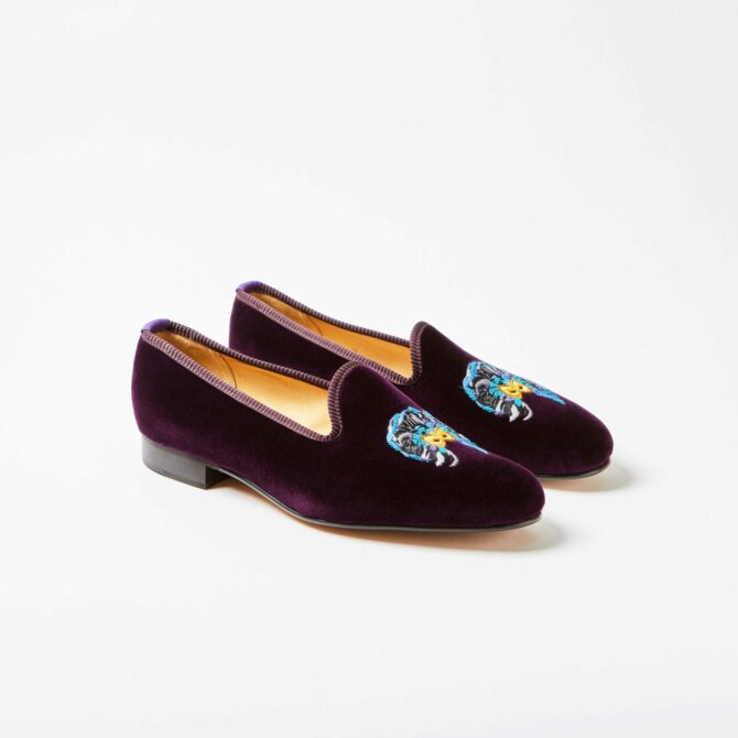 Regal Velvet Venetian Slippers with Embroidered Feathered Mask