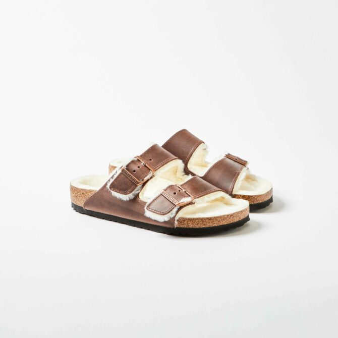 Birkenstock Arizona Big Buckle Shearling Habana Bronze Buckle