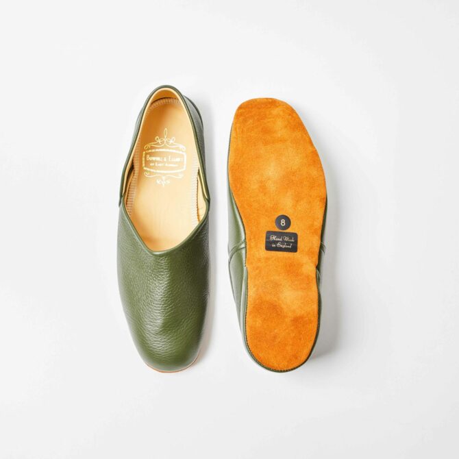 Olive Deerskin Grecian Slippers