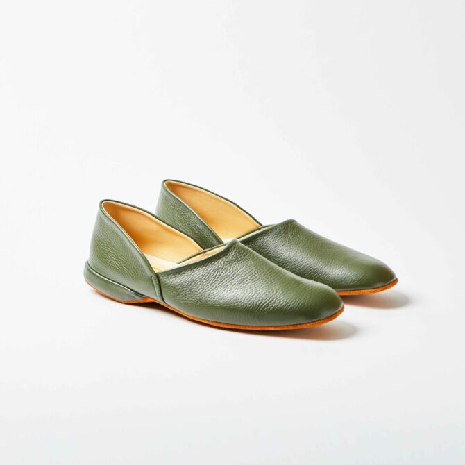 Olive Deerskin Grecian Slippers