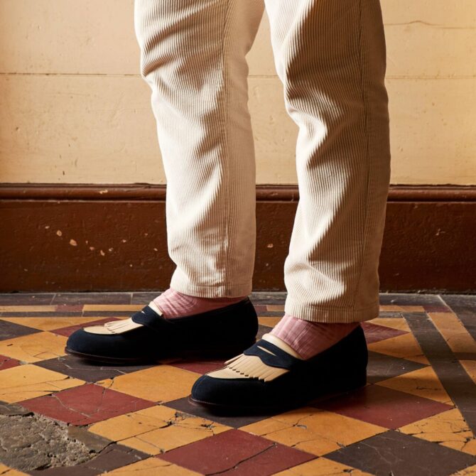 Crockett & Jones for Bowhill & Elliott - Sonning Navy Suede/Ivory Leather